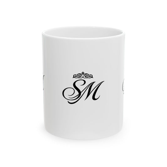 Monogram SM Ceramic Mug — Elegant Black Script Initial Coffee Cup (11oz, 15oz)
