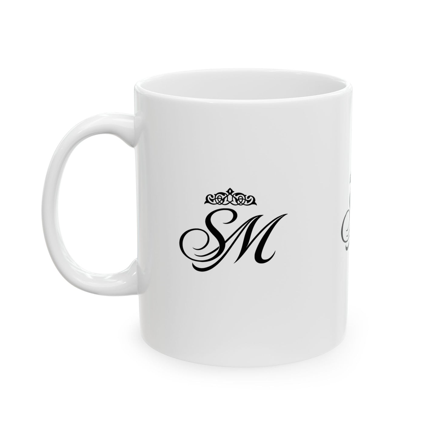 Monogram SM Ceramic Mug — Elegant Black Script Initial Coffee Cup (11oz, 15oz)