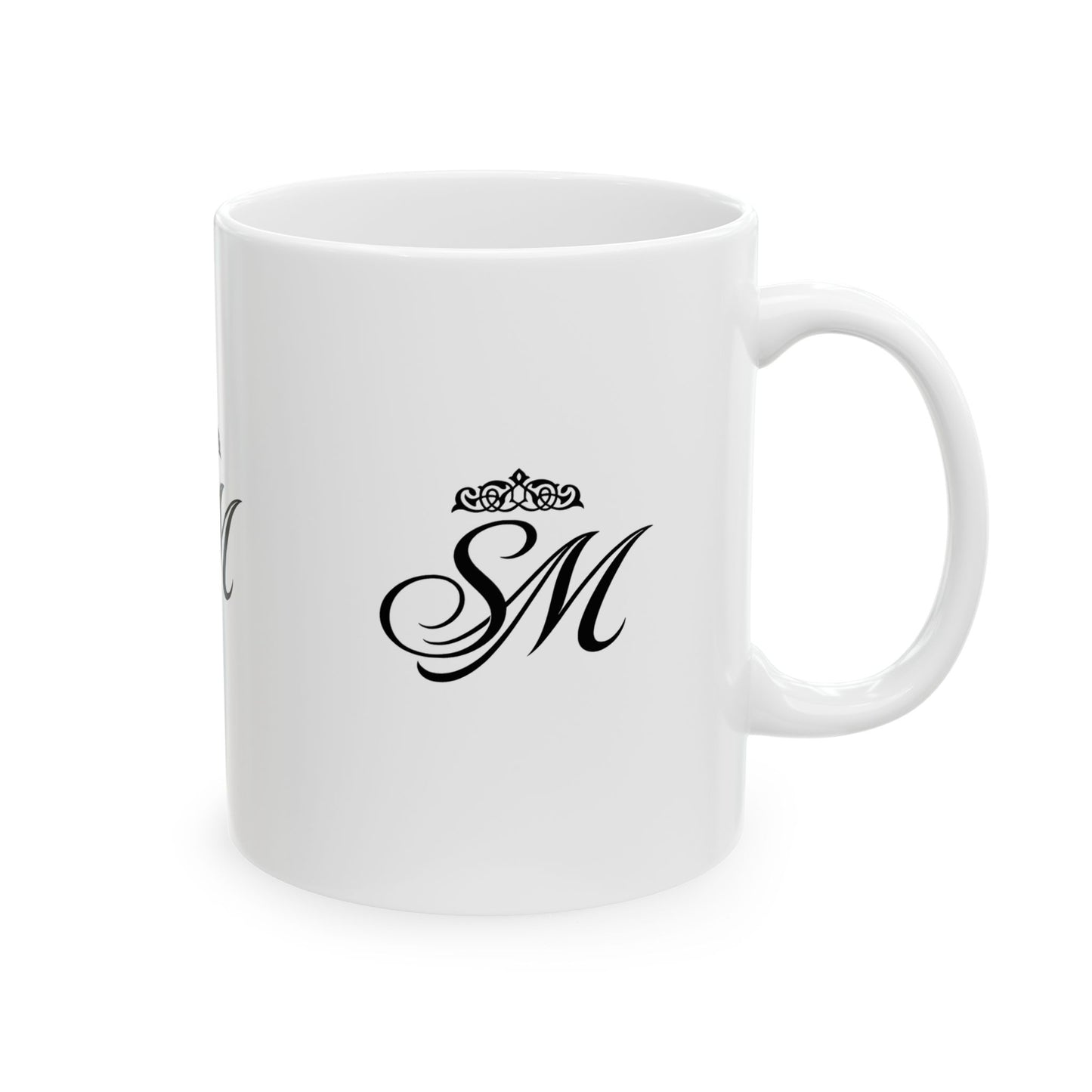 Monogram SM Ceramic Mug — Elegant Black Script Initial Coffee Cup (11oz, 15oz)